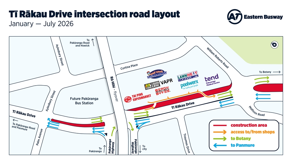Ti Rakau Drive intersection road layout - business access